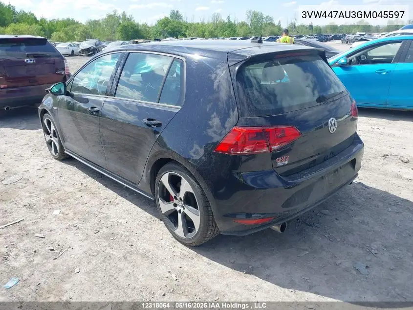 2016 Volkswagen Gti S/Se/Autobahn VIN: 3VW447AU3GM045597 Lot: 12318064