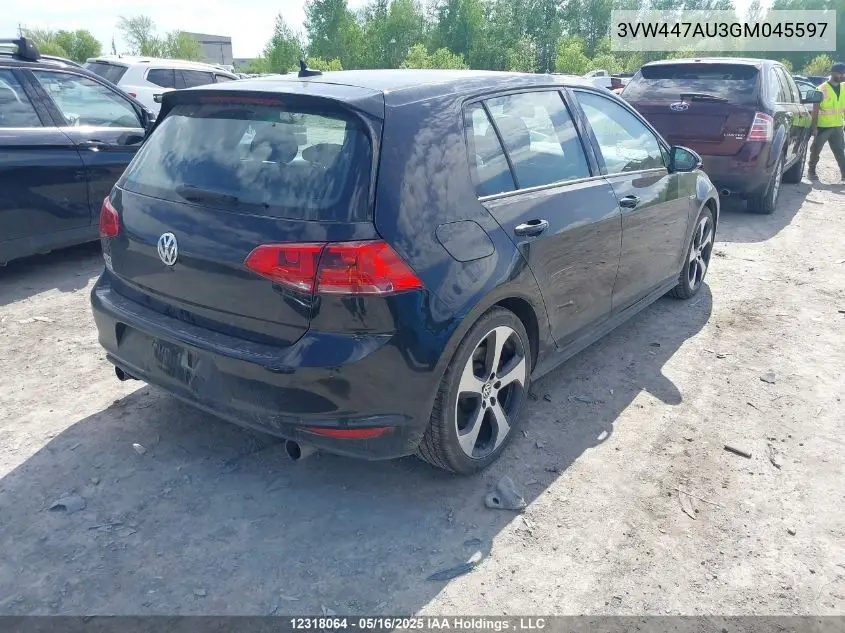 2016 Volkswagen Gti S/Se/Autobahn VIN: 3VW447AU3GM045597 Lot: 12318064