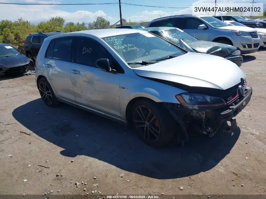 2017 Volkswagen Golf Gti Autobahn 4-Door/S 4-Door/Se 4-Door/Sport 4-Door VIN: 3VW447AU8HM024102 Lot: 42374700