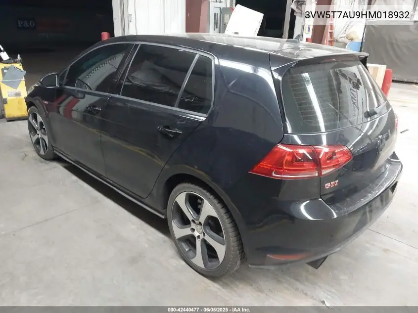 2017 Volkswagen Golf Gti Autobahn 4-Door/S 4-Door/Se 4-Door/Sport 4-Door VIN: 3VW5T7AU9HM018932 Lot: 42440477