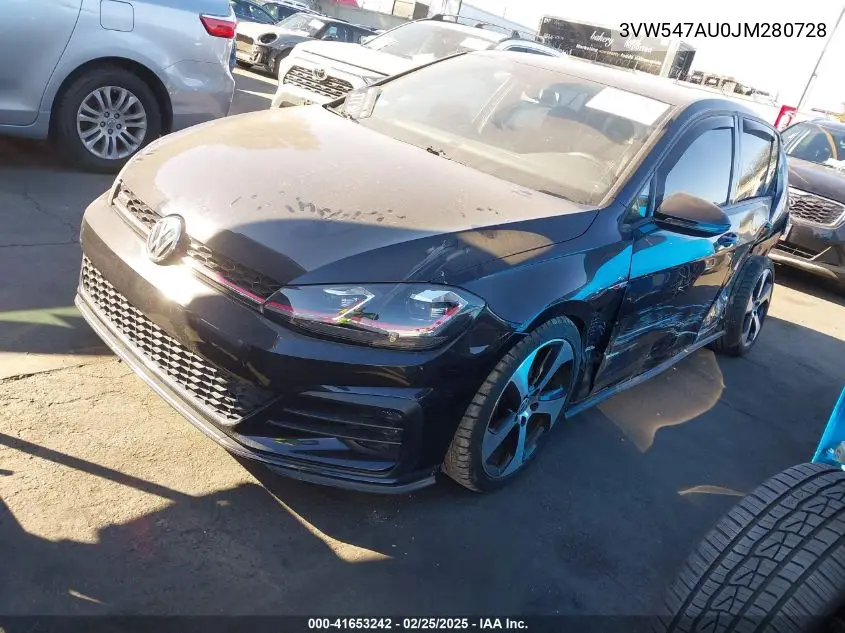 2018 Volkswagen Golf Gti 2.0T Autobahn/2.0T S/2.0T Se VIN: 3VW547AU0JM280728 Lot: 41653242