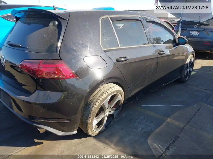 2018 Volkswagen Golf Gti 2.0T Autobahn/2.0T S/2.0T Se VIN: 3VW547AU0JM280728 Lot: 41653242