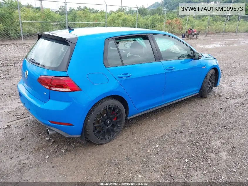 2019 Volkswagen Golf Gti 2.0T Autobahn/2.0T Rabbit Edition/2.0T S/2.0T Se VIN: 3VW6T7AU1KM009573 Lot: 42525268