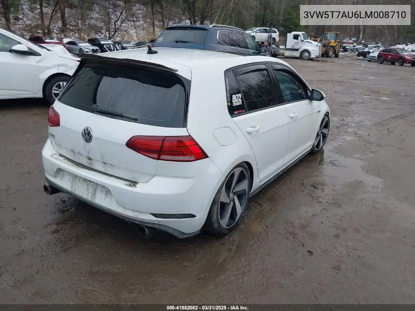 2020 Volkswagen Golf Gti 2.0T Autobahn/2.0T S/2.0T Se VIN: 3VW5T7AU6LM008710 Lot: 41882002