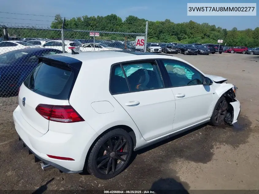 2021 Volkswagen Gti S/Se/Autobahn VIN: 3VW5T7AU8MM002277 Lot: 42568844