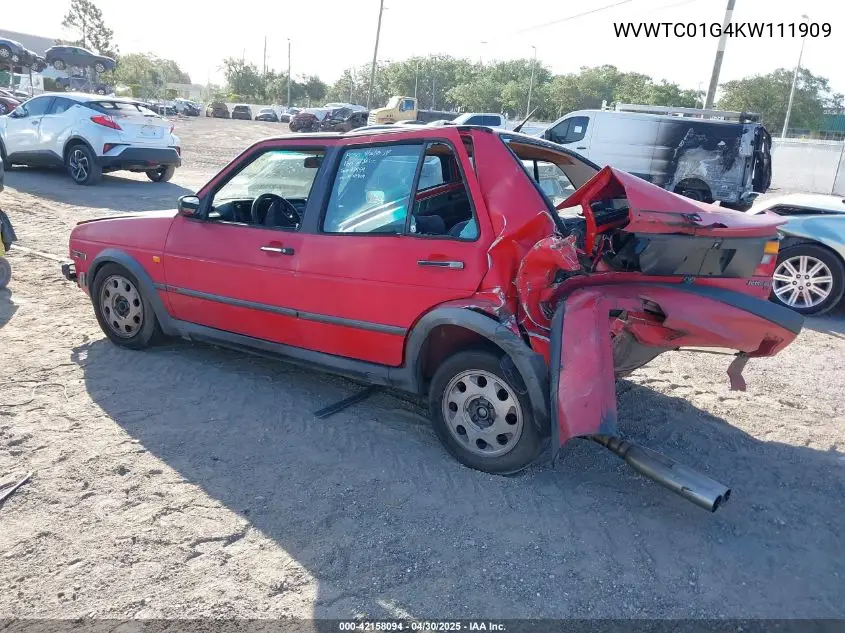 1989 Volkswagen Jetta Gli 16V VIN: WVWTC01G4KW111909 Lot: 42158094