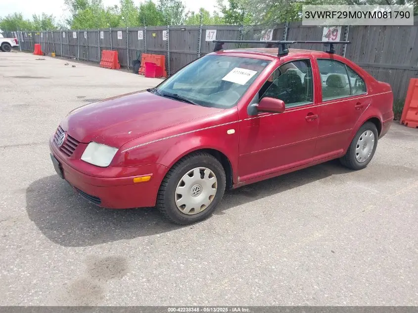2000 Volkswagen Jetta Gl Tdi VIN: 3VWRF29M0YM081790 Lot: 42238348