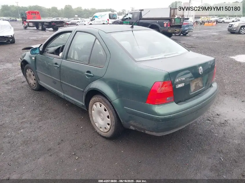 2000 Volkswagen Jetta Gls VIN: 3VWSC29M9YM150180 Lot: 42515658