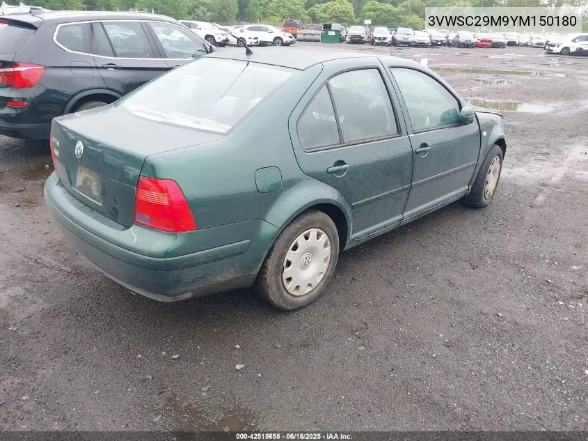 2000 Volkswagen Jetta Gls VIN: 3VWSC29M9YM150180 Lot: 42515658