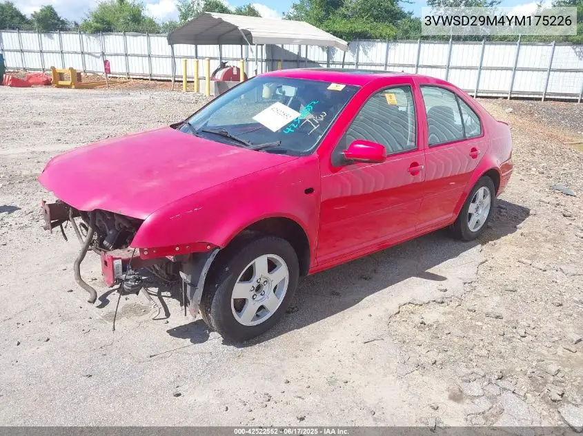2000 Volkswagen Jetta Gls VIN: 3VWSD29M4YM175226 Lot: 42522552