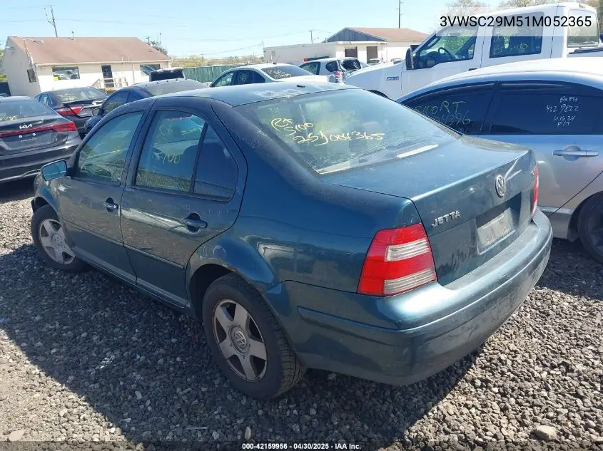 2001 Volkswagen Jetta Gls 1.8L Turbo VIN: 3VWSC29M51M052365 Lot: 42159956