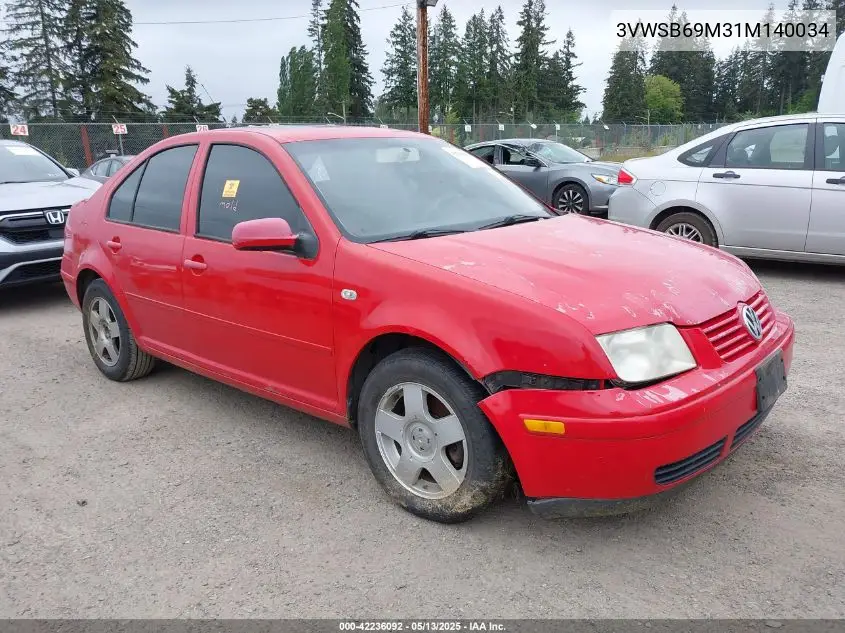 2001 Volkswagen Jetta Gls VIN: 3VWSB69M31M140034 Lot: 42236092
