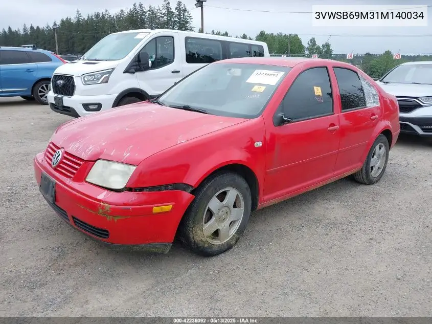 2001 Volkswagen Jetta Gls VIN: 3VWSB69M31M140034 Lot: 42236092