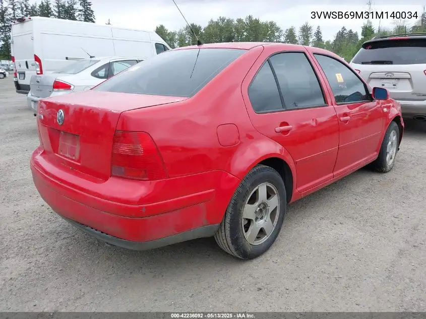 2001 Volkswagen Jetta Gls VIN: 3VWSB69M31M140034 Lot: 42236092