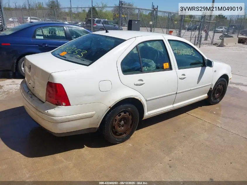 2001 Volkswagen Jetta Gl VIN: 3VWRS29M21M049019 Lot: 42240253