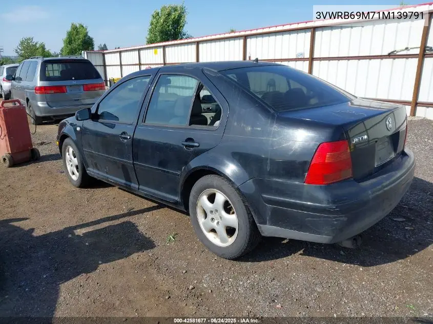 2001 Volkswagen Jetta Gl VIN: 3VWRB69M71M139791 Lot: 42581677