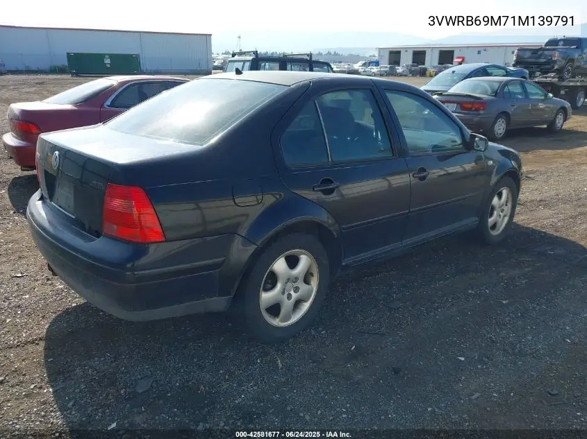 2001 Volkswagen Jetta Gl VIN: 3VWRB69M71M139791 Lot: 42581677