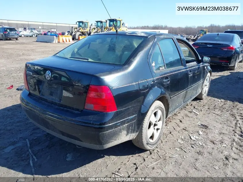 2003 Volkswagen Jetta Gls 2.0L VIN: 3VWSK69M23M038677 Lot: 41760282