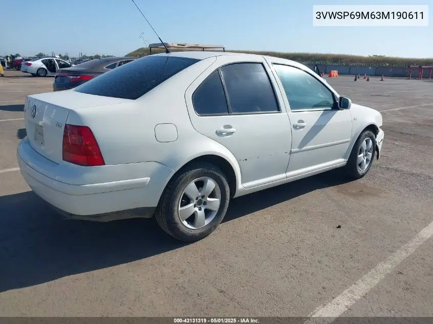 2003 Volkswagen Jetta Gls Tdi VIN: 3VWSP69M63M190611 Lot: 42131319