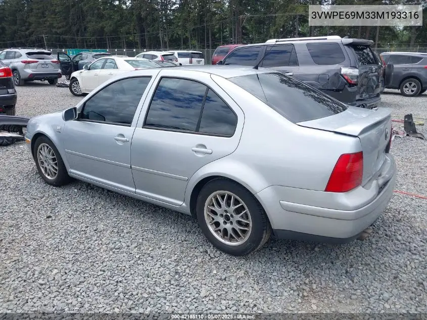 2003 Volkswagen Jetta Wolfsburg Edition VIN: 3VWPE69M33M193316 Lot: 42185110