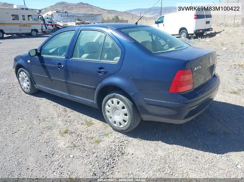 2003 Volkswagen Jetta Gl VIN: 3VWRK69M83M100422 Lot: 42203071