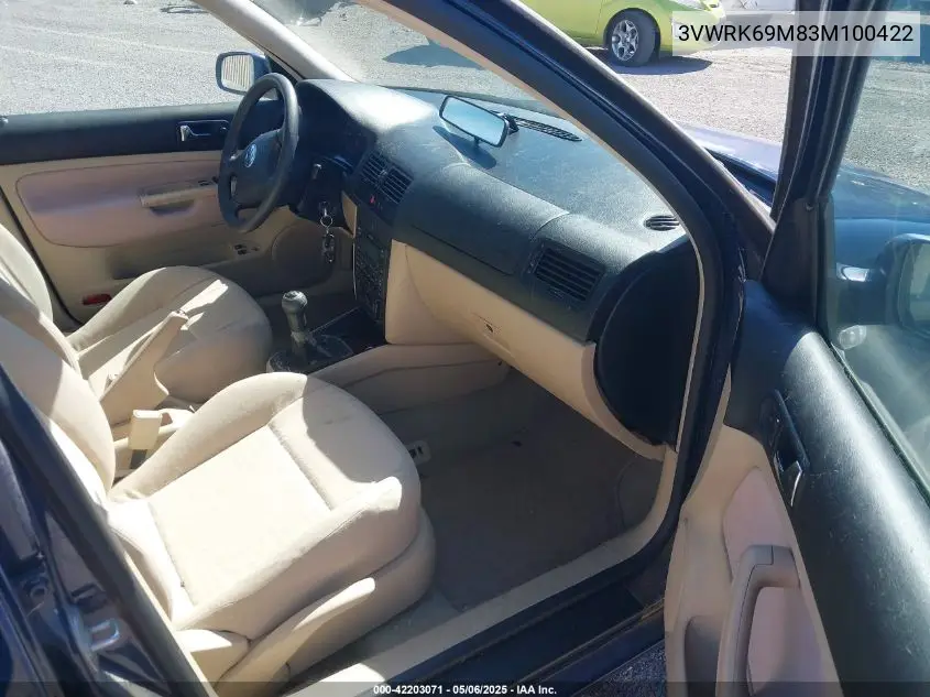 2003 Volkswagen Jetta Gl VIN: 3VWRK69M83M100422 Lot: 42203071