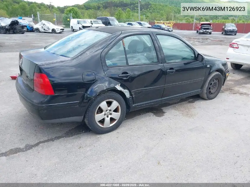2003 Volkswagen Jetta Gls 2.0L VIN: 3VWSK69M43M126923 Lot: 42211808