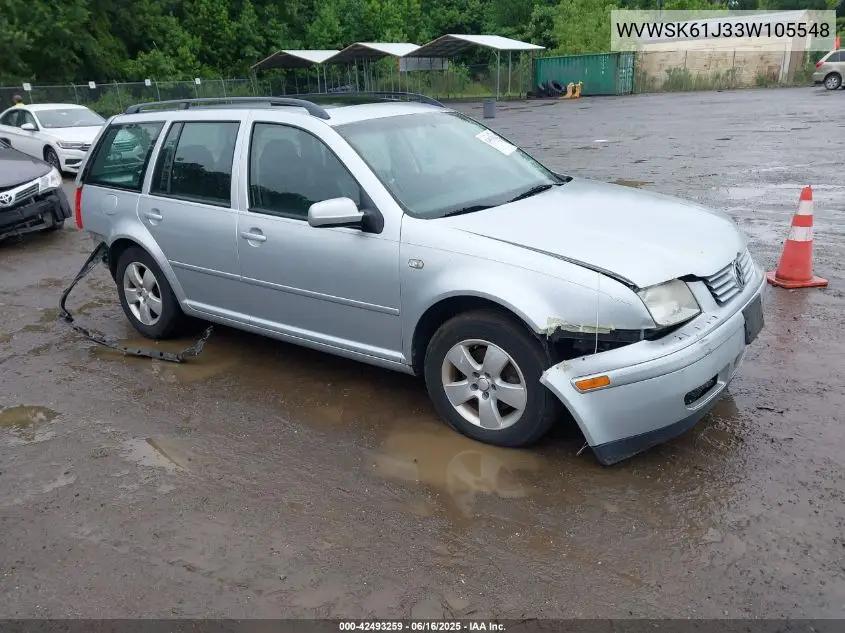 2003 Volkswagen Jetta Gls 2.0L VIN: WVWSK61J33W105548 Lot: 42493259