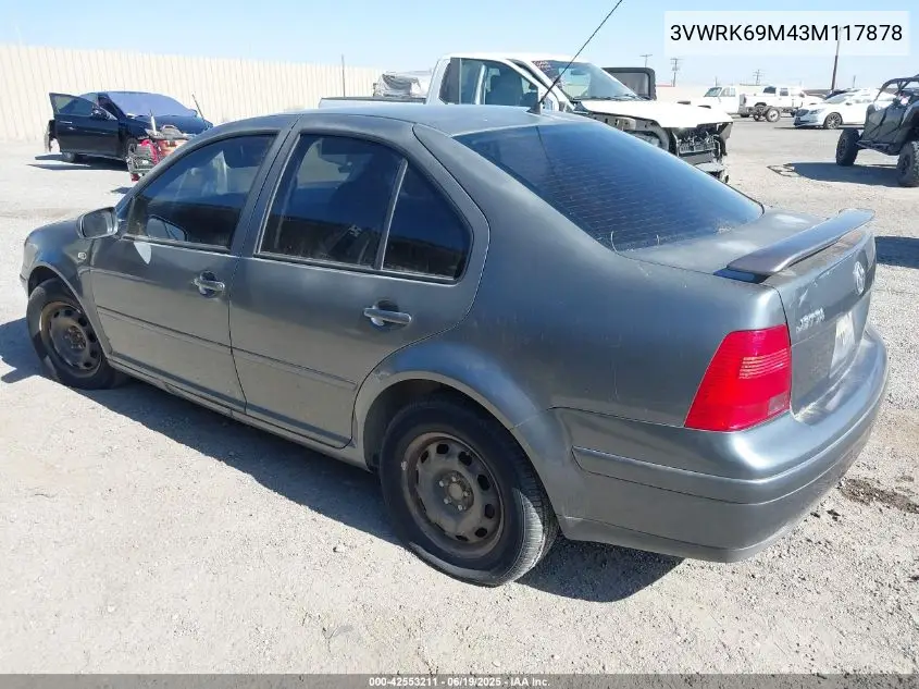2003 Volkswagen Jetta Gl VIN: 3VWRK69M43M117878 Lot: 42553211