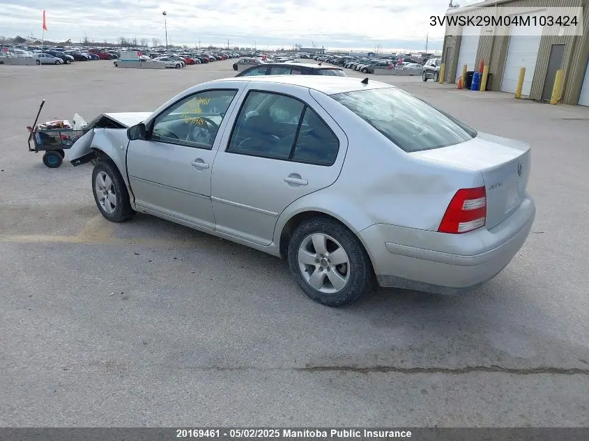 2004 Volkswagen Jetta Gls VIN: 3VWSK29M04M103424 Lot: 20169461