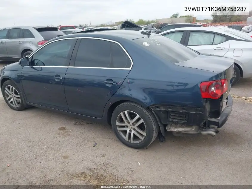 2006 Volkswagen Jetta Tdi VIN: 3VWDT71K36M758287 Lot: 42245403