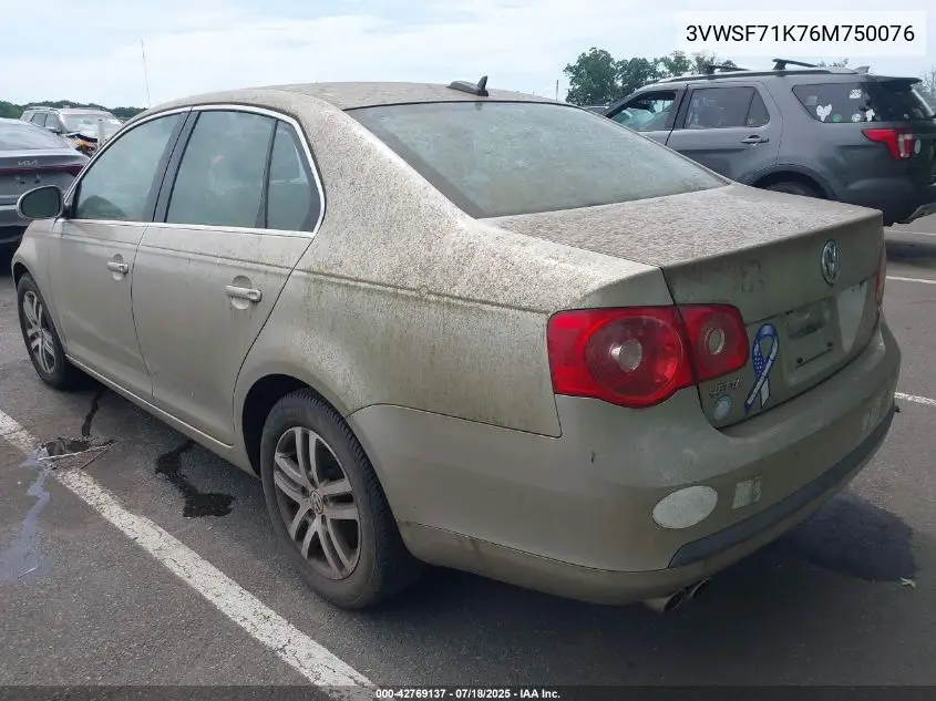 2006 Volkswagen Jetta 2.5 VIN: 3VWSF71K76M750076 Lot: 42769137