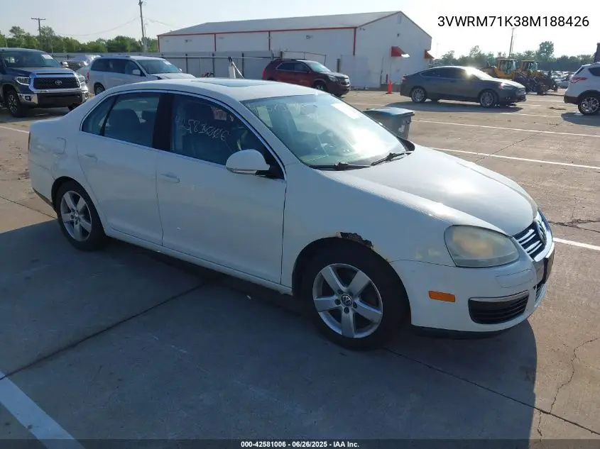 2008 Volkswagen Jetta Se/Sel VIN: 3VWRM71K38M188426 Lot: 42581006
