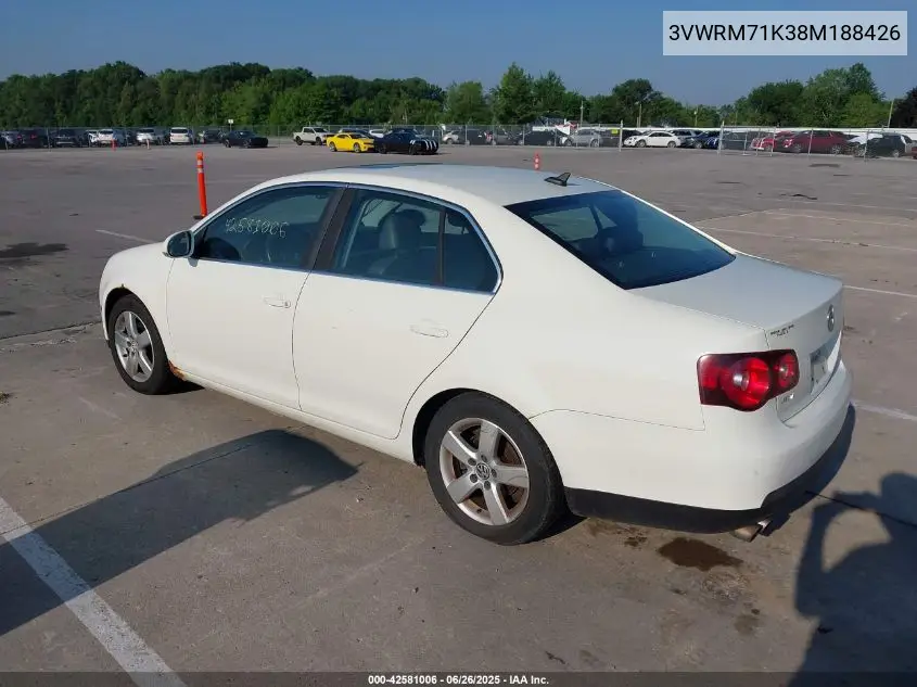 2008 Volkswagen Jetta Se/Sel VIN: 3VWRM71K38M188426 Lot: 42581006