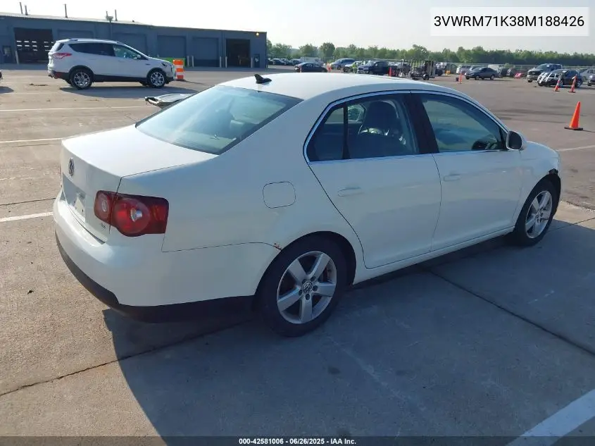 2008 Volkswagen Jetta Se/Sel VIN: 3VWRM71K38M188426 Lot: 42581006