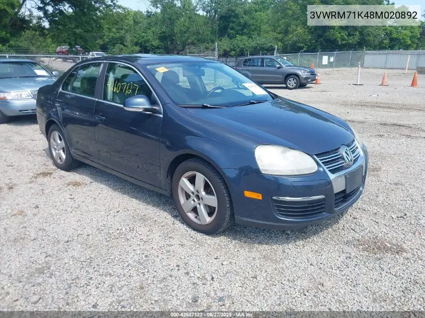 2008 Volkswagen Jetta Se/Sel VIN: 3VWRM71K48M020892 Lot: 42607127