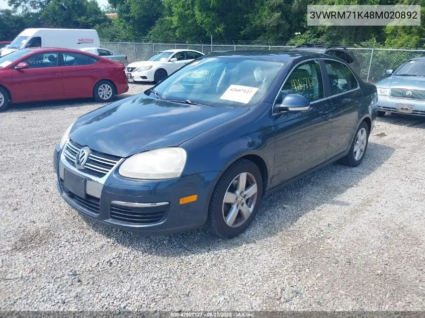 2008 Volkswagen Jetta Se/Sel VIN: 3VWRM71K48M020892 Lot: 42607127