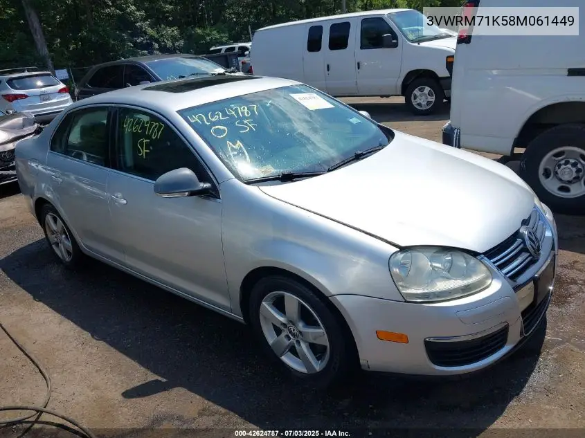 2008 Volkswagen Jetta Se/Sel VIN: 3VWRM71K58M061449 Lot: 42624787