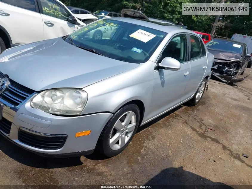 2008 Volkswagen Jetta Se/Sel VIN: 3VWRM71K58M061449 Lot: 42624787
