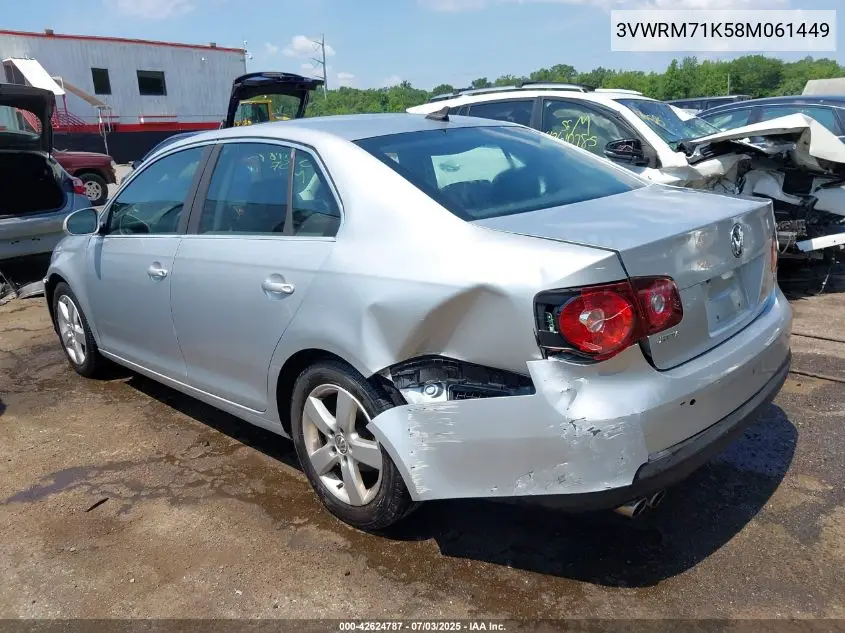 2008 Volkswagen Jetta Se/Sel VIN: 3VWRM71K58M061449 Lot: 42624787