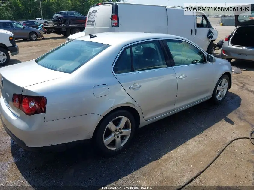 2008 Volkswagen Jetta Se/Sel VIN: 3VWRM71K58M061449 Lot: 42624787