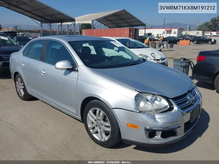 2008 Volkswagen Jetta Se/Sel VIN: 3VWRM71KX8M191212 Lot: 42660632