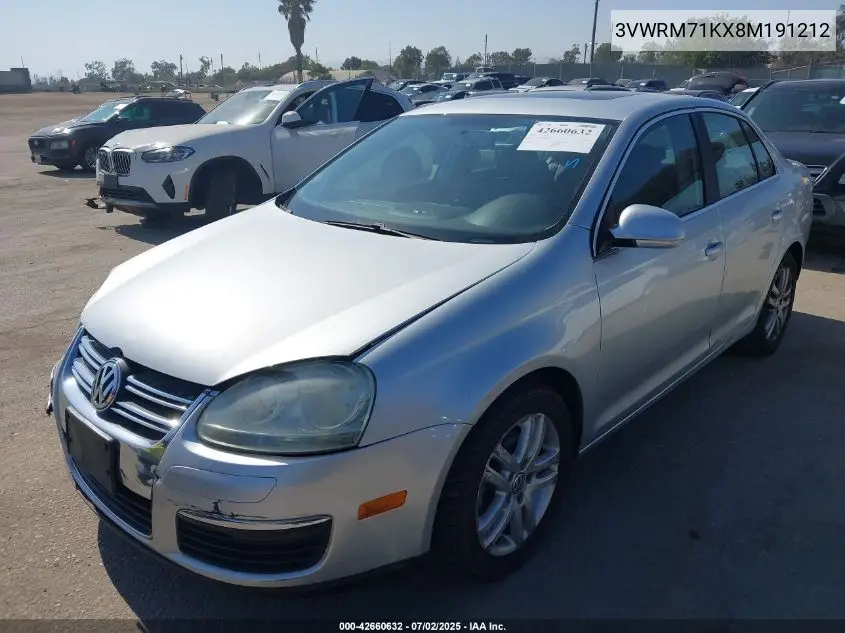 2008 Volkswagen Jetta Se/Sel VIN: 3VWRM71KX8M191212 Lot: 42660632