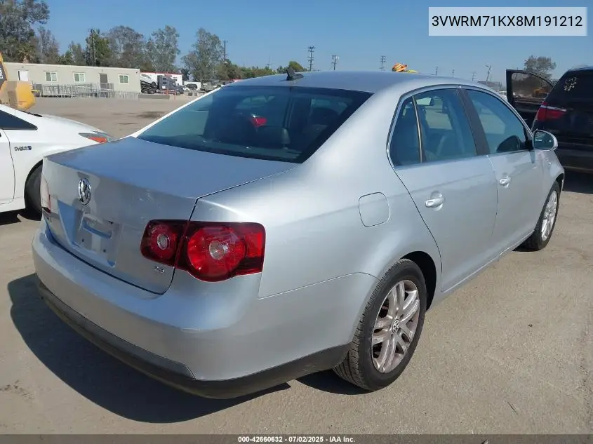 2008 Volkswagen Jetta Se/Sel VIN: 3VWRM71KX8M191212 Lot: 42660632