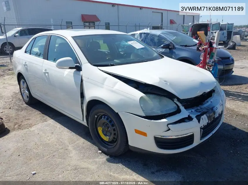 2008 Volkswagen Jetta Se/Sel VIN: 3VWRM71K08M071189 Lot: 42771023