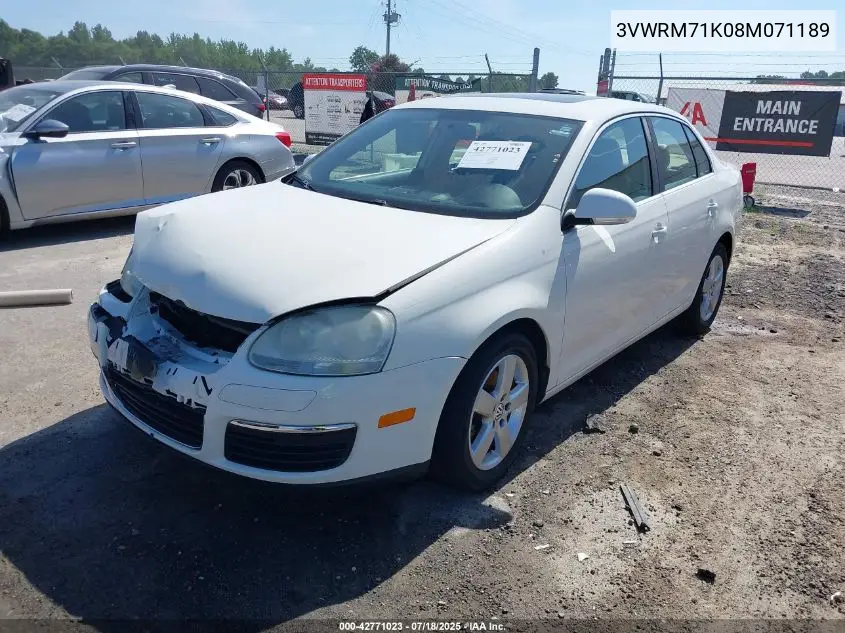 2008 Volkswagen Jetta Se/Sel VIN: 3VWRM71K08M071189 Lot: 42771023