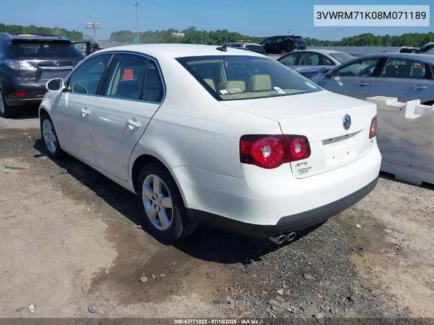 2008 Volkswagen Jetta Se/Sel VIN: 3VWRM71K08M071189 Lot: 42771023