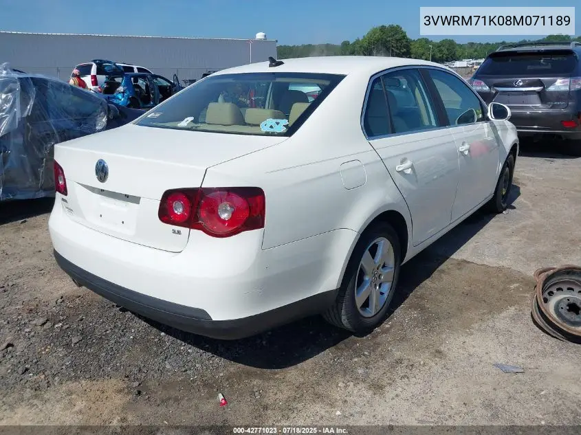 2008 Volkswagen Jetta Se/Sel VIN: 3VWRM71K08M071189 Lot: 42771023