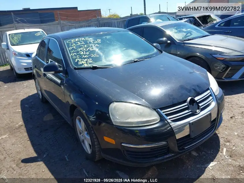 2009 Volkswagen Jetta 2.5L Comfortline VIN: 3VWHM71K99M092782 Lot: 12321928