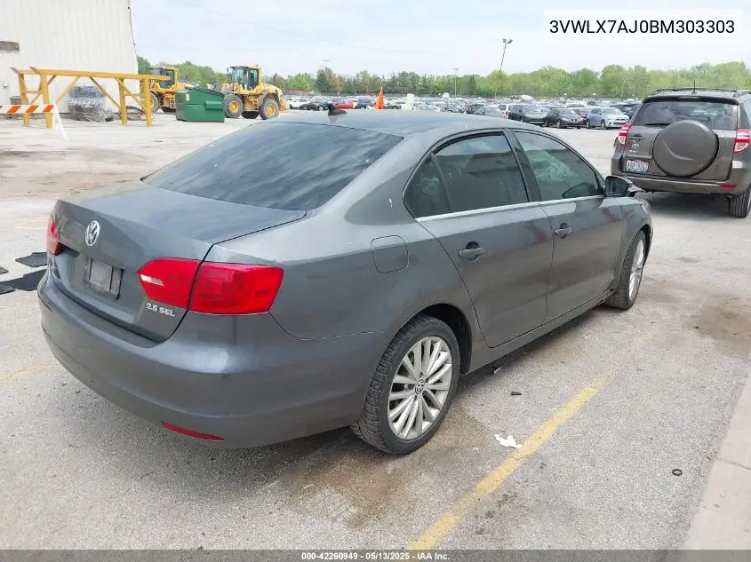 2011 Volkswagen Jetta 2.5L Sel VIN: 3VWLX7AJ0BM303303 Lot: 42260949